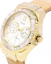  Shop Authentic Guess Limelight Quartz Silver Dial Golden Leather Strap Watch For Women - W0775L2 - Luxxuri