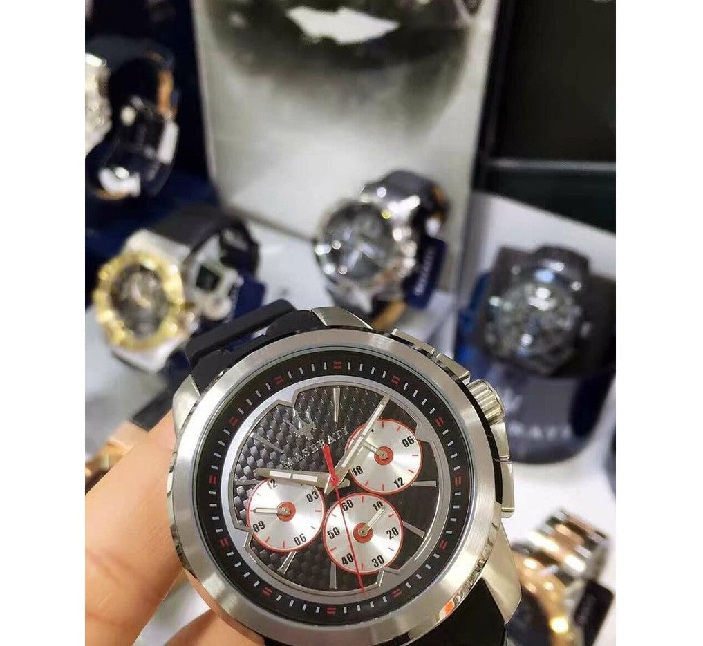  Shop Authentic Maserati SFIDA Chronograph Black Silver Dial Black Rubber Strap Watch For Men - R8851123001 - Luxxuri