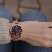  Shop Authentic Michael Kors Runway Blue Dial Rose Gold Stainless Steel Strap Watch for Women - MK7065 - Luxxuri
