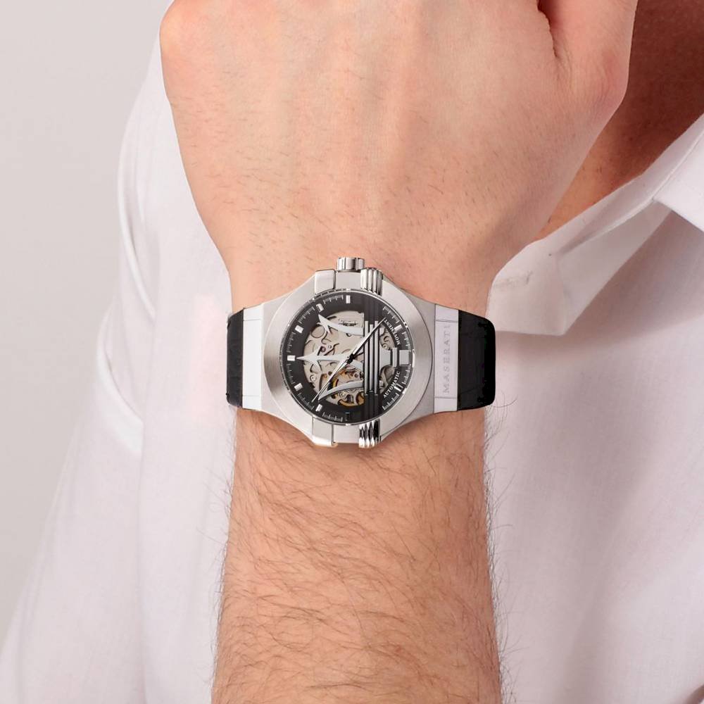  Shop Authentic Maserati Potenza Automatic Black Dial Black Leather Strap Watch For Men - R8821108038 - Luxxuri