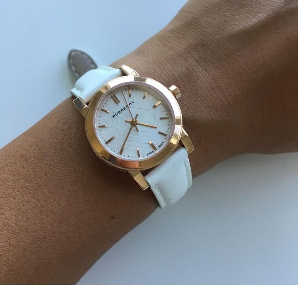  Shop Authentic Burberry The City White Dial White Leather Strap Watch for Women - BU9209 - Luxxuri