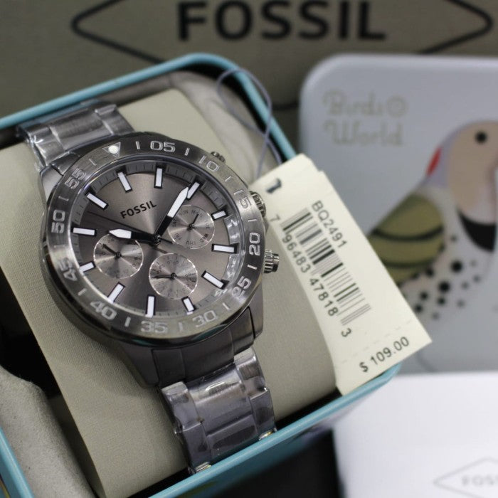  Shop Authentic Fossil Bannon Multifunction Chronograph Grey Dial Grey Steel Strap Watch for Men - BQ2491 - Luxxuri