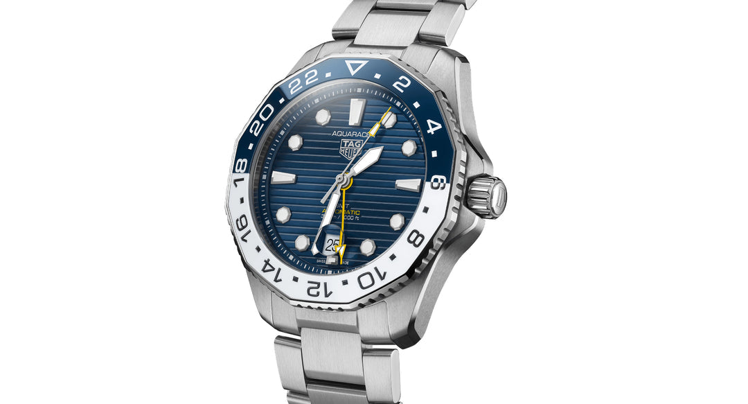  Shop Authentic Tag Heuer Aquaracer Professional 300 GMT Automatic Blue Dial Silver Steel Strap Watch for Men - WBP2010.BA0632 - Luxxuri