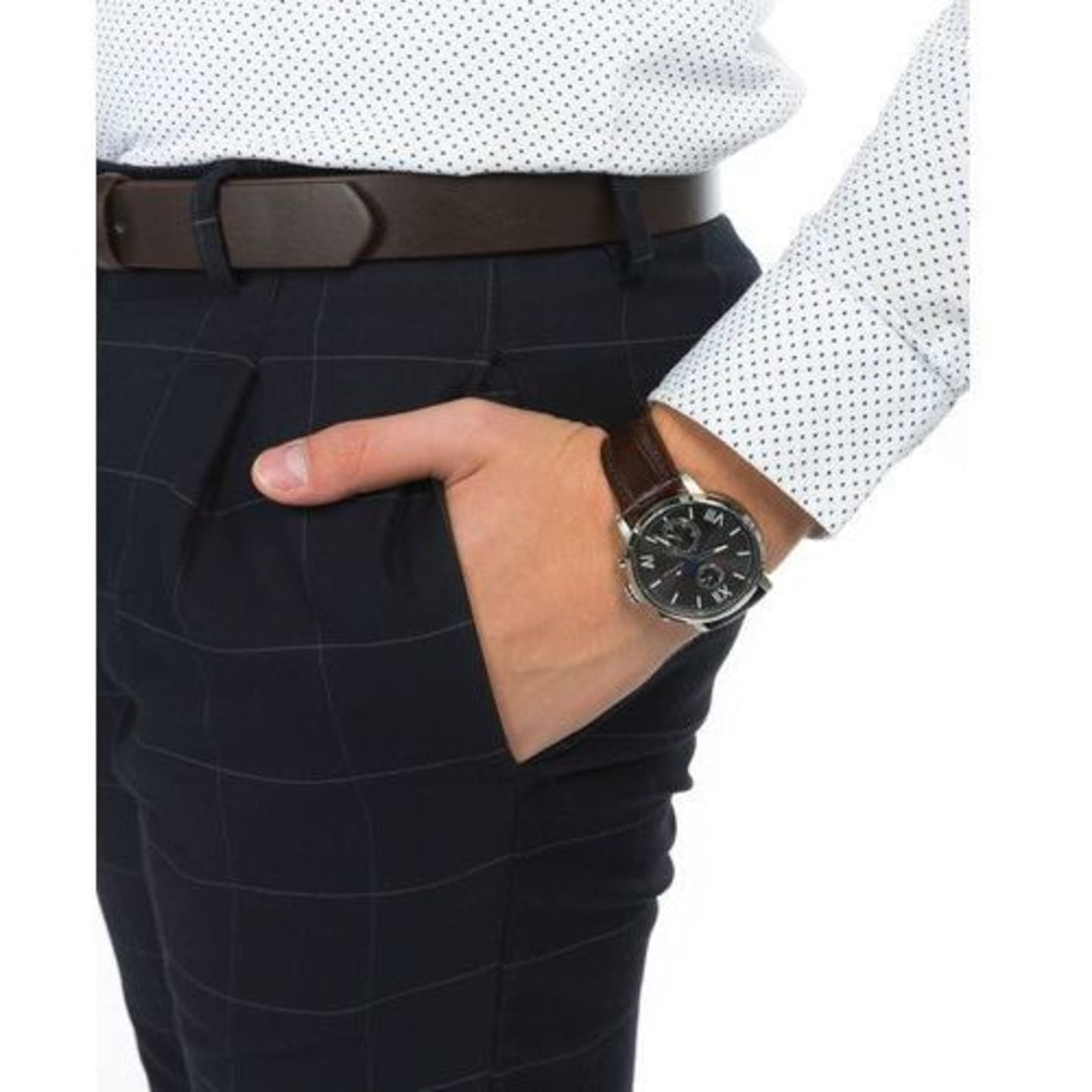  Shop Authentic Tommy Hilfiger Aiden Quartz Black Dial Brown Leather Strap Watch for Men - 1791309 - Luxxuri
