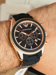  Shop Authentic Emporio Armani Sigma Chronograph Black Dial Black SIlicon Strap Watch For Men - AR6066 - Luxxuri