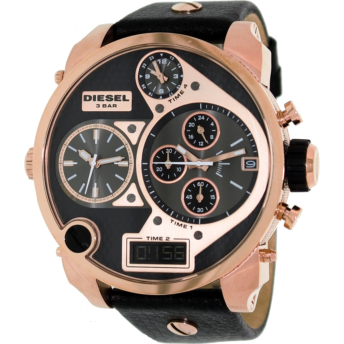  Shop Authentic Diesel Big Daddy Gold & Black Dial Black Leather Strap Watch For Men - DZ7261 - Luxxuri