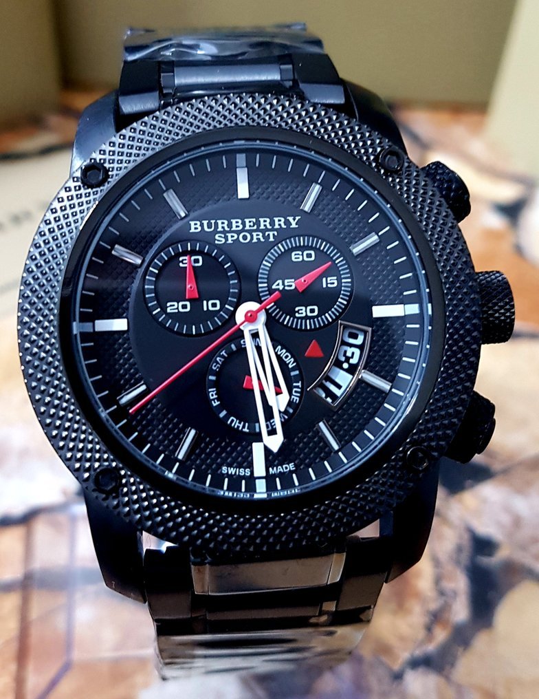  Shop Authentic Burberry Sport Chronograph Black Dial Black Steel Strap Watch for Men - BU7703 - Luxxuri
