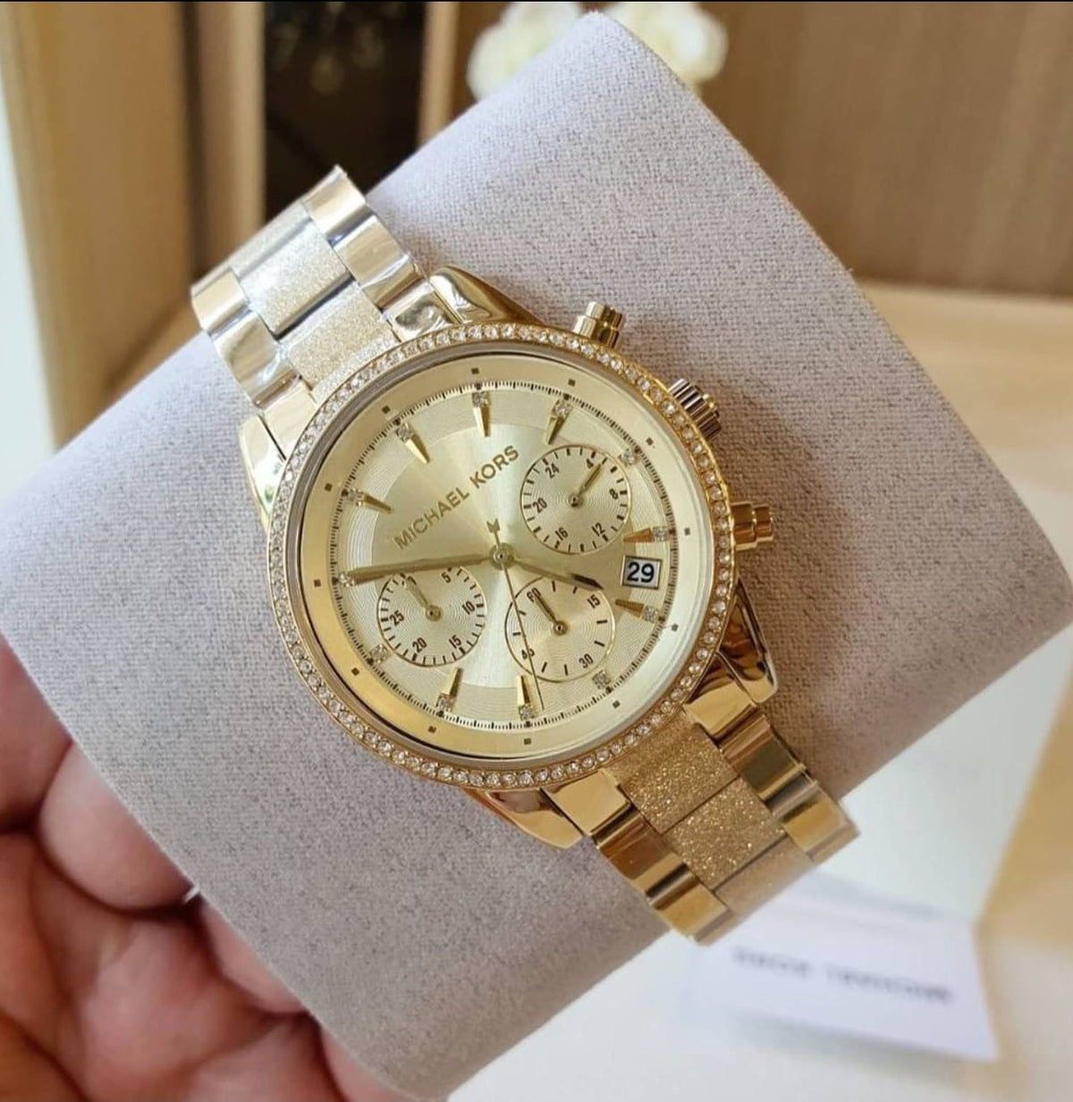  Shop Authentic Michael Kors Ritz Chronograph Gold Dial Gold Steel Strap Watch For Women - MK6597 - Luxxuri