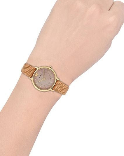  Shop Authentic Emporio Armani Kappa Quartz Mother of Pearl Taupe Dial Brown Leather Strap Watch For Men - AR11151 - Luxxuri