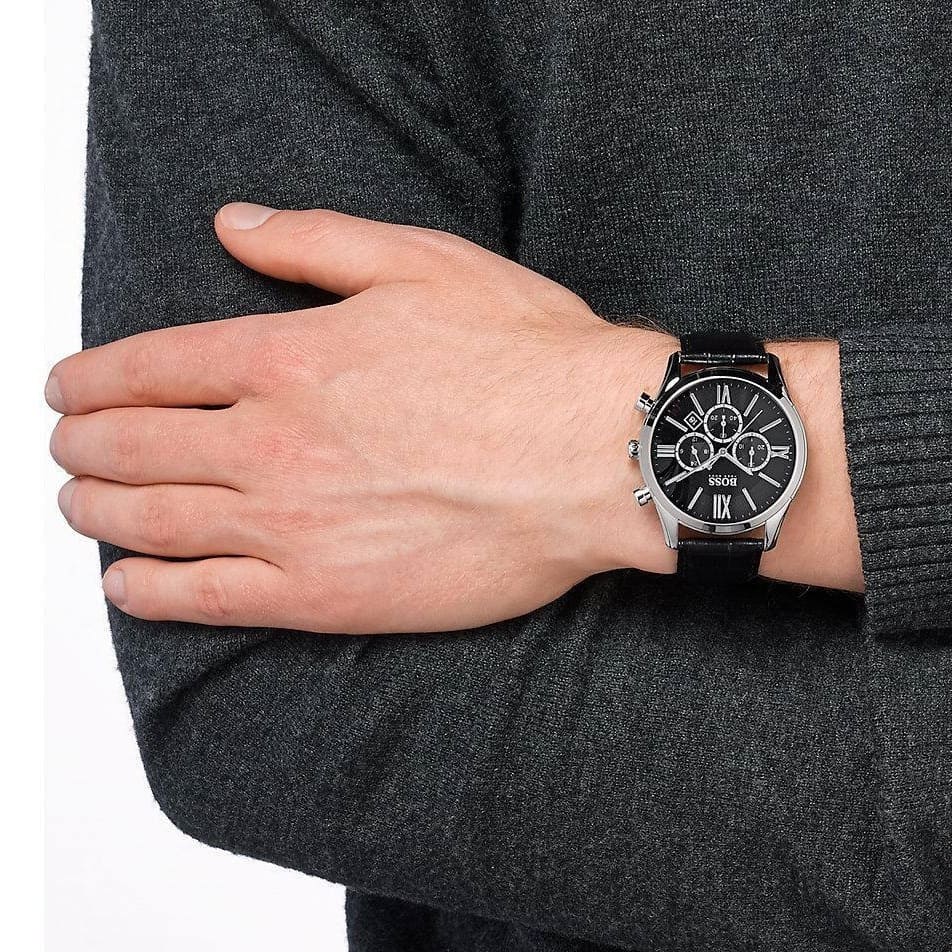  Shop Authentic Hugo Boss Ambassador Chronograph Quartz Black Dial Black Leather Strap Watch For Men - HB1513194 - Luxxuri