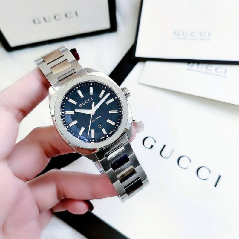  Shop Authentic Gucci GG2570 Quartz Black Dial Silver Steel Strap Watch For Men - YA142401 - Luxxuri