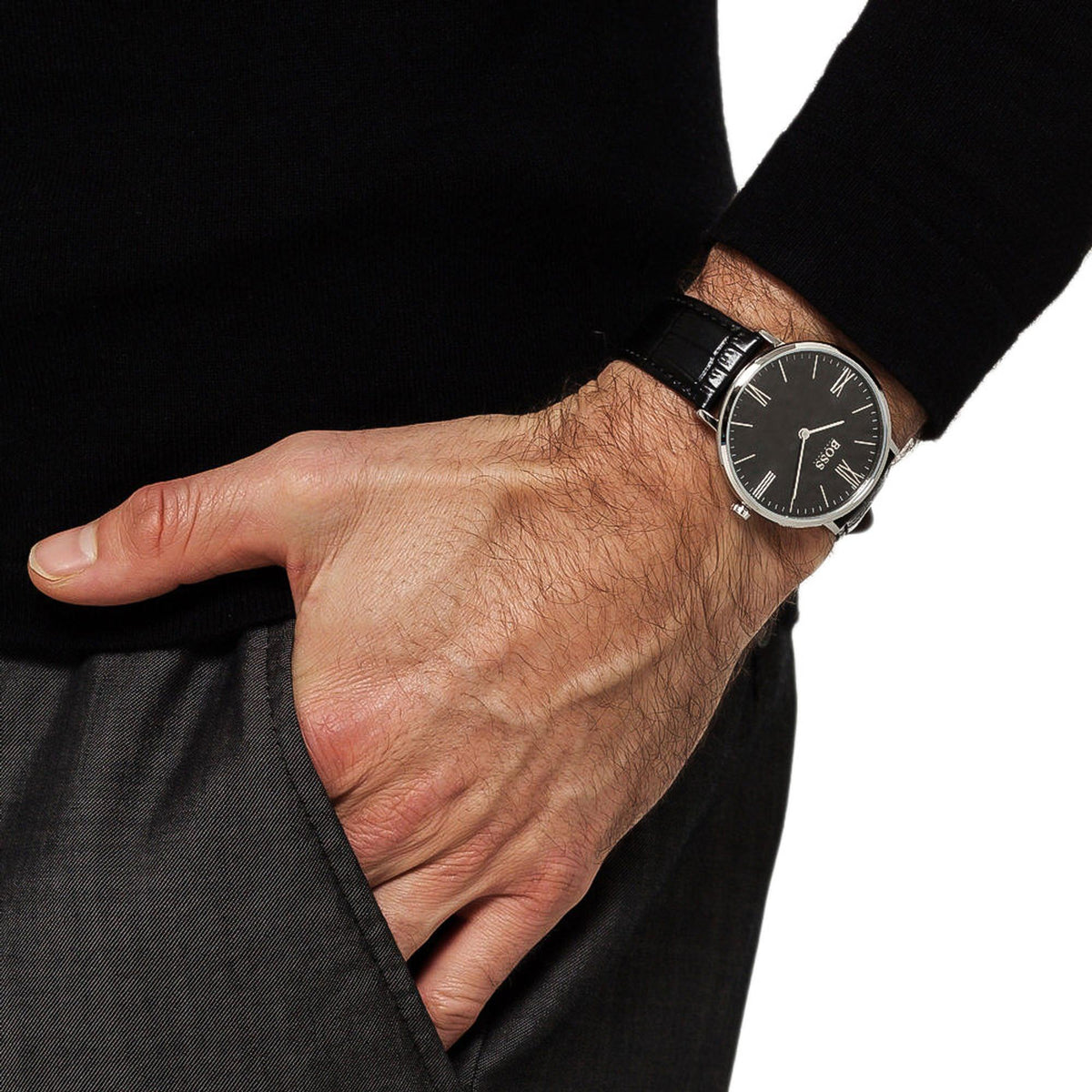  Shop Authentic Hugo Boss Jackson Black Dial Black Leather Strap Watch for Men - 1513369 - Luxxuri