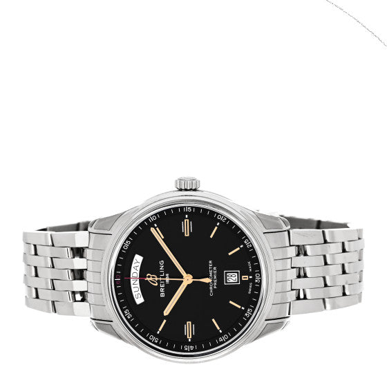  Shop Authentic Breitling Premier Automatic 40mm Day & Date Black Dial Silver Steel Strap Mens Watch - A45340241B1A1 - Luxxuri
