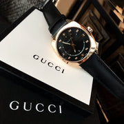  Shop Authentic Gucci GG2570 Quartz Black Dial Black Leather Strap Watch For Women - YA142407 - Luxxuri