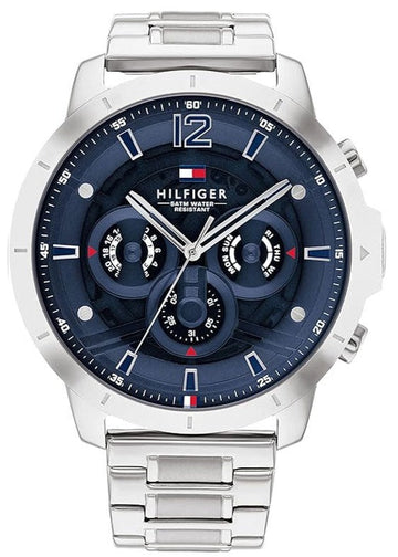  Shop Authentic Tommy Hilfiger Luca Chronograph Blue Dial Silver Steel Strap Watch For Men - 1710492 - Luxxuri