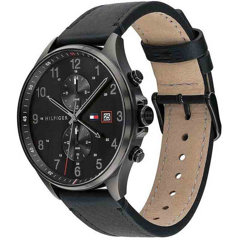  Shop Authentic Tommy Hilfiger West Chronograph Black Dial Black Leather Strap Watch For Men - 1791711 - Luxxuri