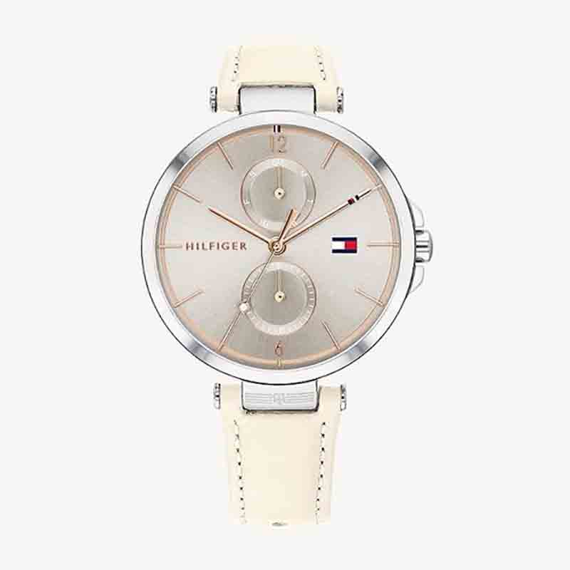 Shop Authentic Tommy Hilfiger Angela Silver Dial Cream Leather Strap Watch for Women - 1782123 - Luxxuri