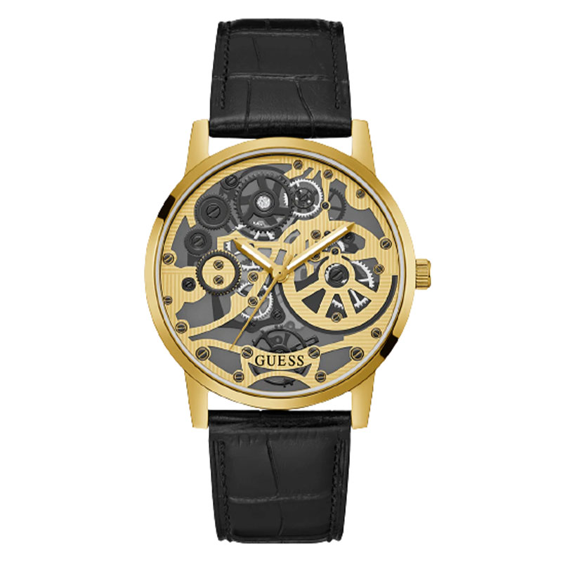  Shop Authentic Guess Gadget Gold Dial Black Leather Strap Watch for Men - GW0570G1 - Luxxuri