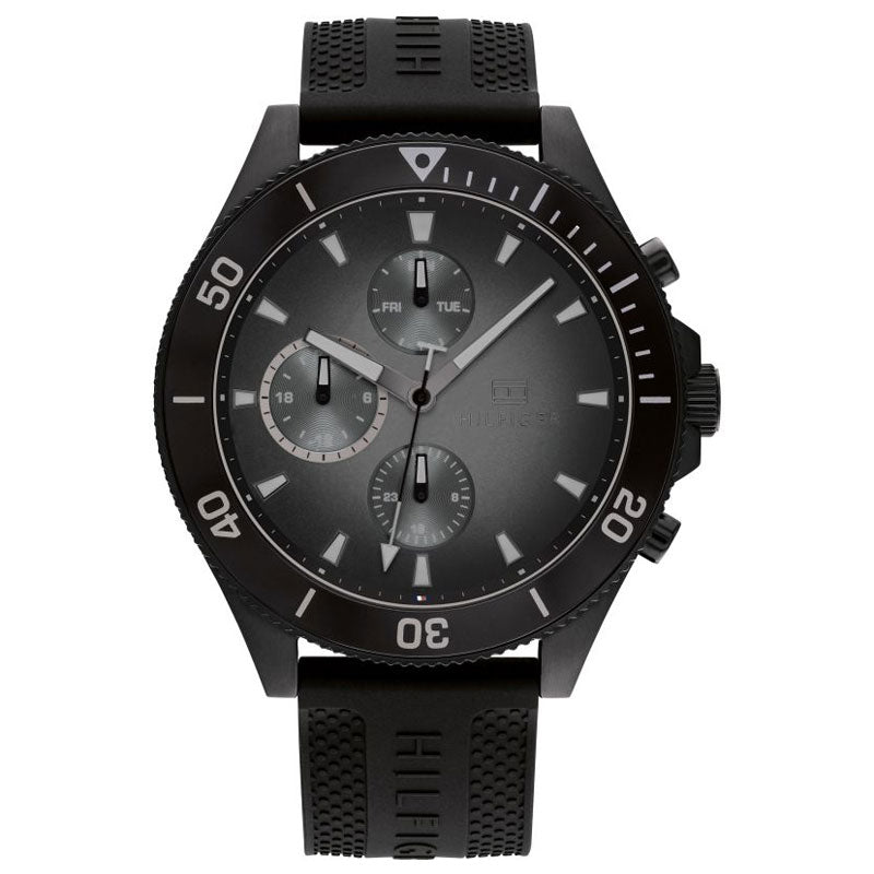  Shop Authentic Tommy Hilfiger Larson Chronograph Black Dial Black Rubber Strap Watch For Men - 1791921 - Luxxuri