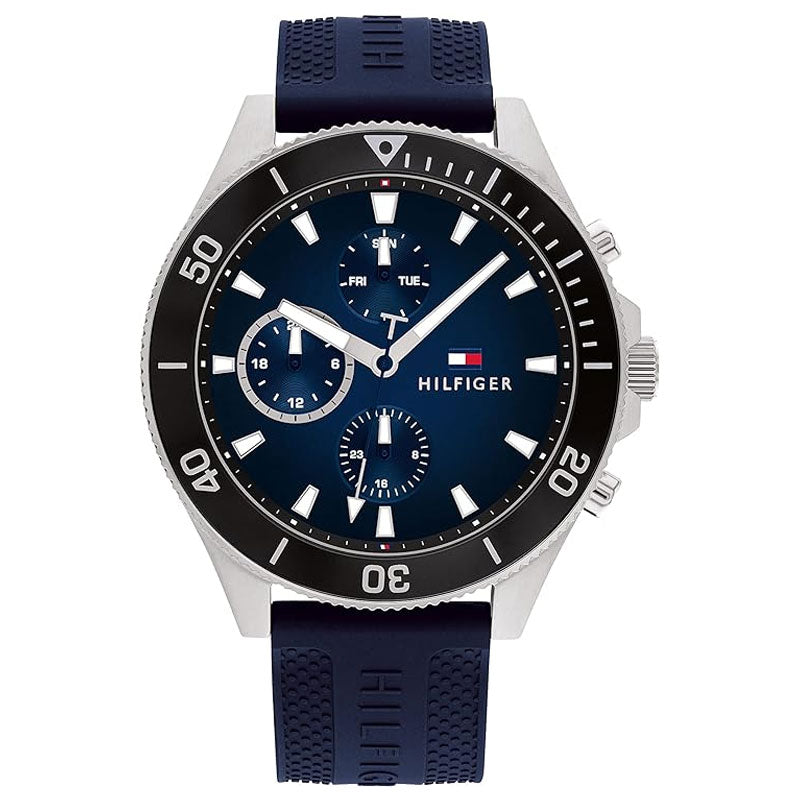  Shop Authentic Tommy Hilfiger Larson Chronograph Blue Dial Blue Rubber Strap Watch For Men - 1791920 - Luxxuri