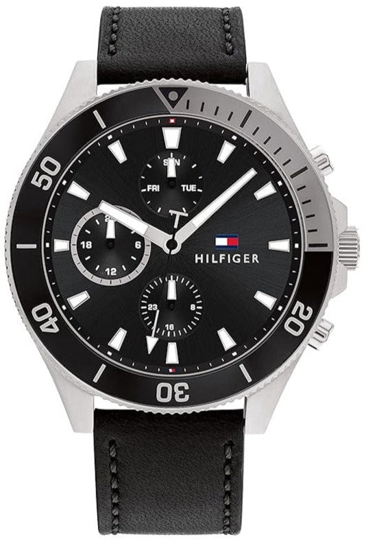  Shop Authentic Tommy Hilfiger Larson Chronograph Black Dial Black Leather Strap Watch For Men - 1791984 - Luxxuri
