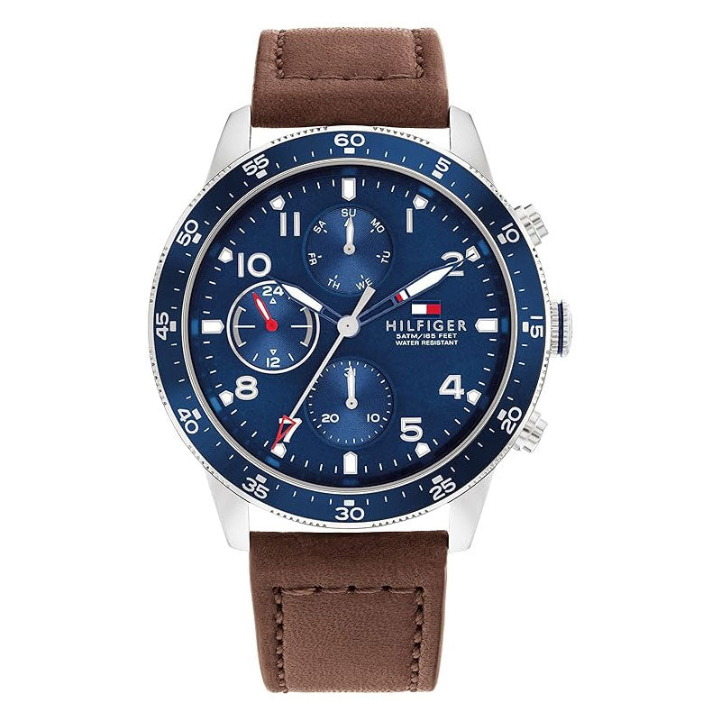  Shop Authentic Tommy Hilfiger Jimmy Chronograph Quartz Blue Dial Brown Leather Strap Watch For Men - 1791946 - Luxxuri