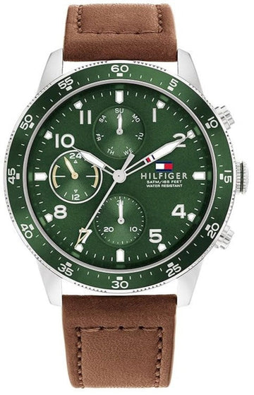  Shop Authentic Tommy Hilfiger Jimmy Chronograph Green Dial Brown Leather Strap Watch For Men - 1791948 - Luxxuri