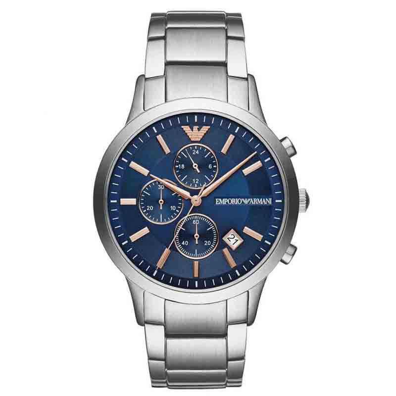 Shop Authentic Emporio Armani Renato Chronograph Blue Dial Silver Steel Strap Watch For Men - AR11458 - Luxxuri