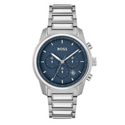  Shop Authentic Hugo Boss Trace Chronograph Quartz Blue Dial Silver Steel Strap Watch For Men - 1514007 - Luxxuri