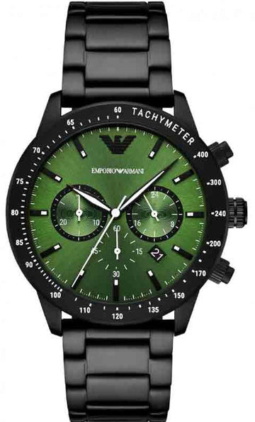  Shop Authentic Emporio Armani Mario Chronograph Green Dial Black Steel Strap Watch For Men - AR11472 - Luxxuri