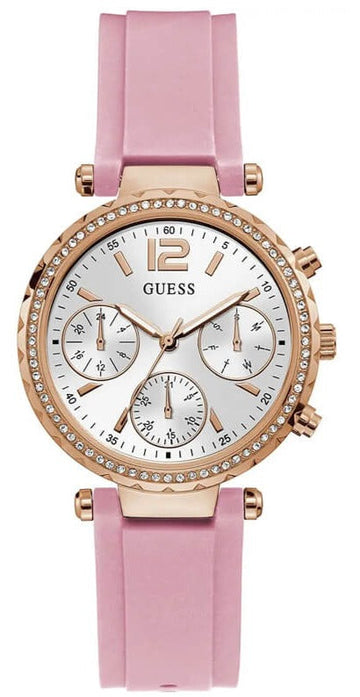  Shop Authentic Guess Solstice Diamonds White Dial Pink Rubber Strap Watch For Women - GW0113L4 - Luxxuri