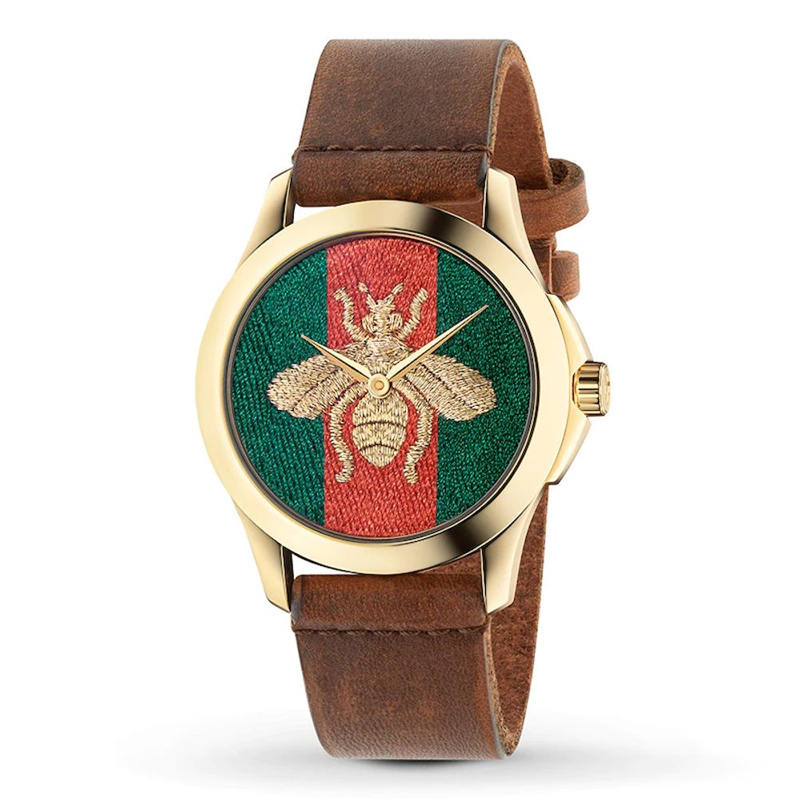  Shop Authentic Gucci G Timeless Quartz Green & Red Dial Brown Leather Strap Watch For Men - YA126451 - Luxxuri