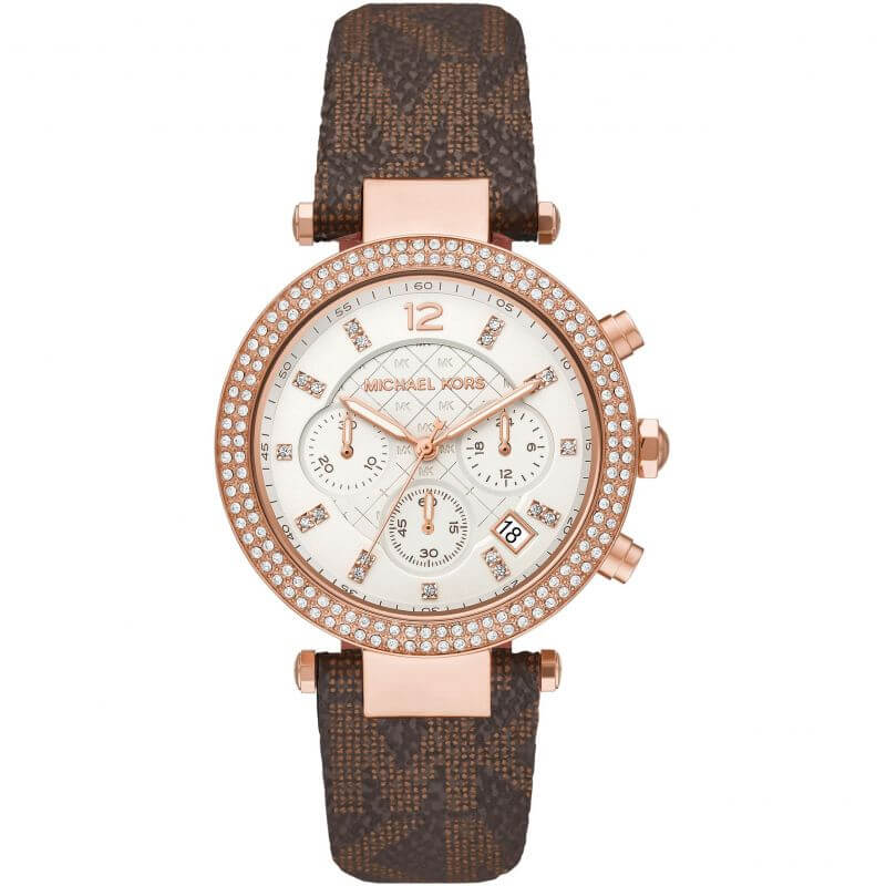  Shop Authentic Michael Kors Parker Chronograph White Dial Brown Leather Strap Watch For Women - MK6917 - Luxxuri