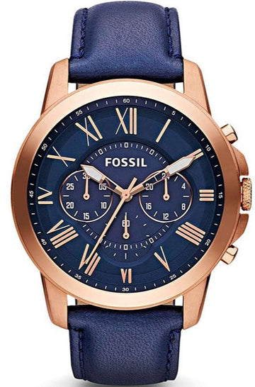 Shop Authentic Fossil Grant Chronograph Blue Dial Blue Leather Strap Watch for Men - FS4835 - Luxxuri