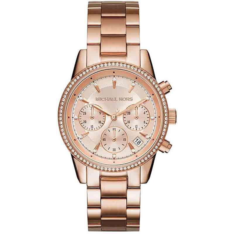  Shop Authentic Michael Kors Ritz Chronograph Rose Gold Dial Rose Gold Steel Strap Watch for Women - MK6077 - Luxxuri