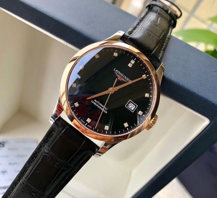  Shop Authentic Longines Record Black Dial Black Leather Strap Watch for Men - L2.821.5.57.2 - Luxxuri