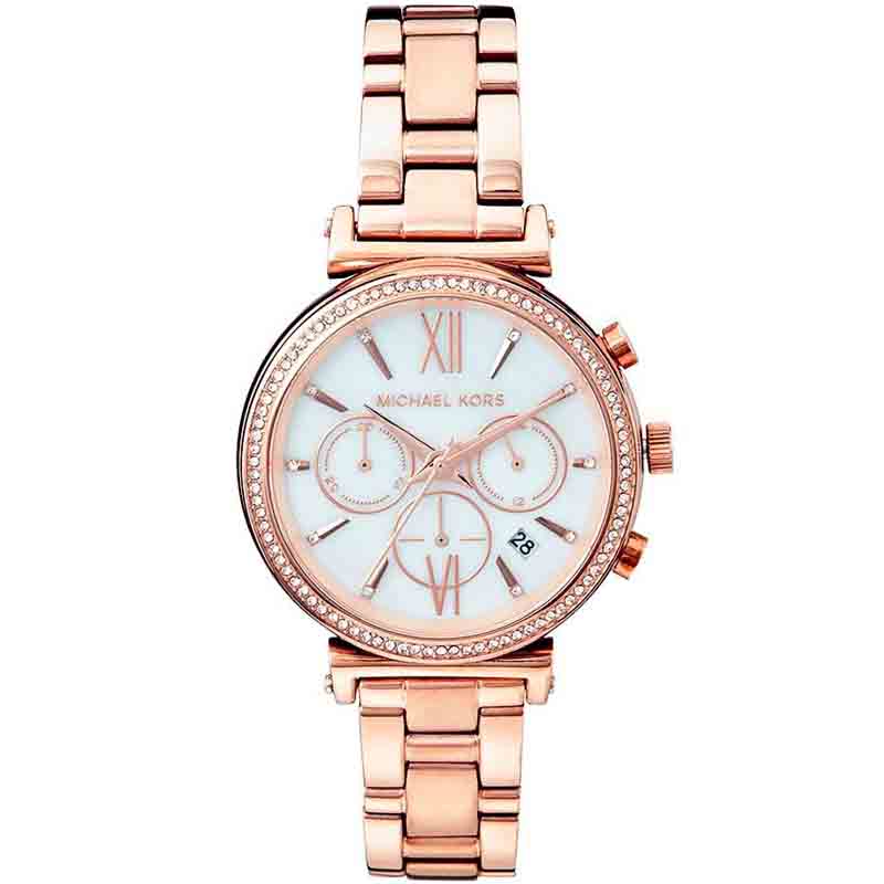  Shop Authentic Michael Kors Sofie Chronograph Mother of Pearl White Dial Rose Gold Steel Strap Watch For Women - MK6576 - Luxxuri