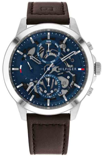  Shop Authentic Tommy Hilfiger Henry Chronograph Blue Dial Brown Leather Strap Watch For Men -1710476 - Luxxuri