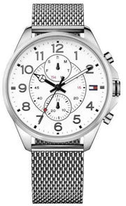  Shop Authentic Tommy Hilfiger Dean Chronograph White Dial Silver Mesh Bracelet Watch for Men - 1791277 - Luxxuri