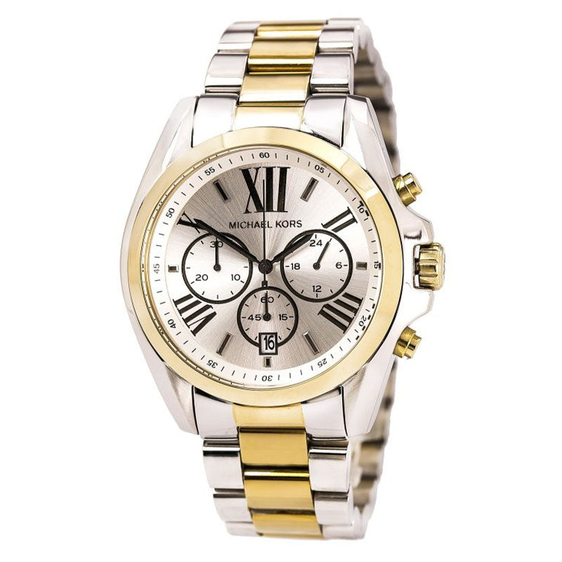  Shop Authentic Michael Kors Bradshaw Chronograph Silver Dial Two Tone Steel Strap Watch For Women - MK5855 - Luxxuri