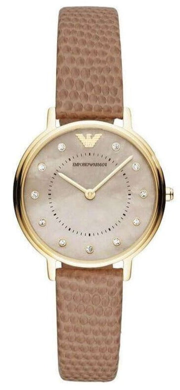  Shop Authentic Emporio Armani Kappa Quartz Mother of Pearl Taupe Dial Brown Leather Strap Watch For Men - AR11151 - Luxxuri