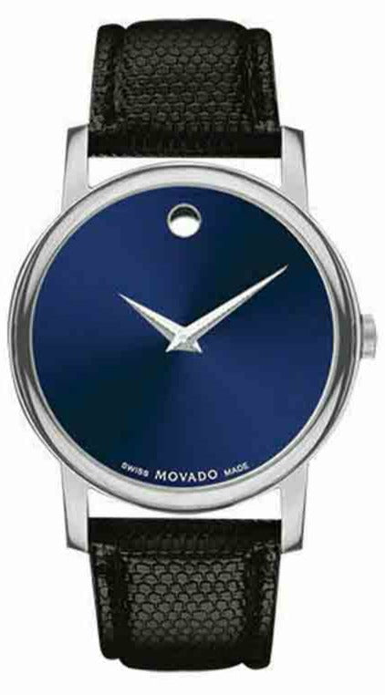  Shop Authentic Movado Museum Blue Dial Black Leather Strap Watch For Women - 2100010 - Luxxuri