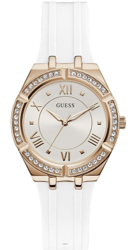  Shop Authentic Guess Cosmo Diamonds Silver Dial White Rubber Strap Watch for Women - GW0034L2 - Luxxuri