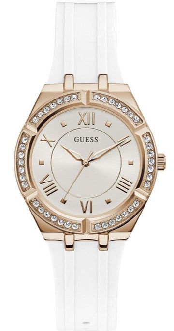  Shop Authentic Guess Cosmo Diamonds Silver Dial White Rubber Strap Watch for Women - GW0034L2 - Luxxuri