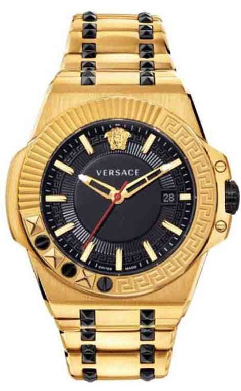  Shop Authentic Versace Chain Reaction Quartz Black Dial Two Tone Steel Strap Watch for Men - VEDY00619 - Luxxuri
