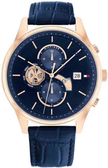  Shop Authentic Tommy Hilfiger Weston Chronograph Blue Dial Blue Leather Strap Watch For Men - 1710503 - Luxxuri