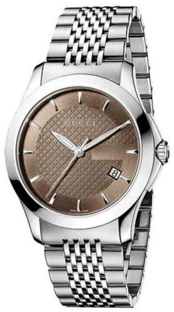  Shop Authentic Gucci G Timeless Brown Dial Silver Steel Strap Watch For Men - YA126406 - Luxxuri
