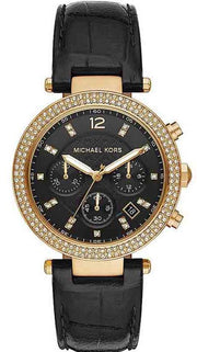  Shop Authentic Michael Kors Parker Chronograph Black Dial Black Leather Strap Watch For Women - MK6984 - Luxxuri