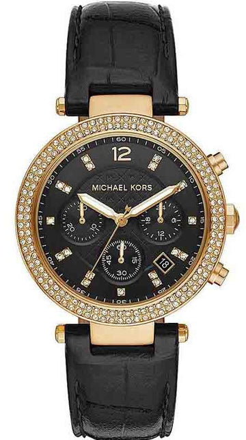  Shop Authentic Michael Kors Parker Chronograph Black Dial Black Leather Strap Watch For Women - MK6984 - Luxxuri