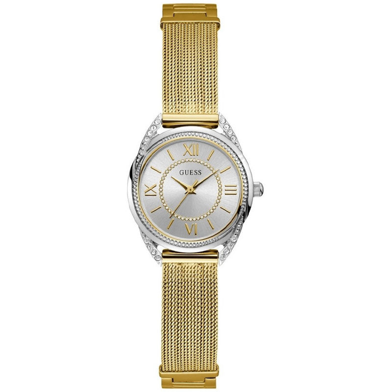  Shop Authentic Guess Whisper Silver Dial Gold Mesh Bracelet Watch for Women - W1084L2 - Luxxuri